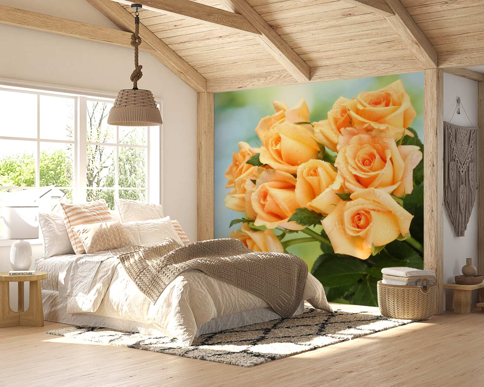 Fototapeten Ein Layout von Pfirsichrosen