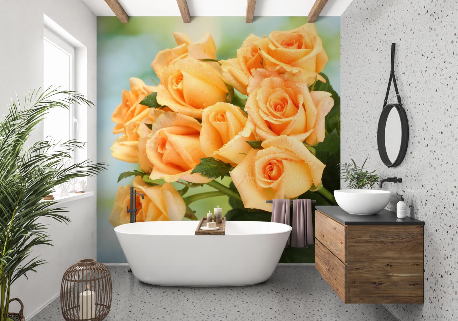 Fototapeten Ein Layout von Pfirsichrosen