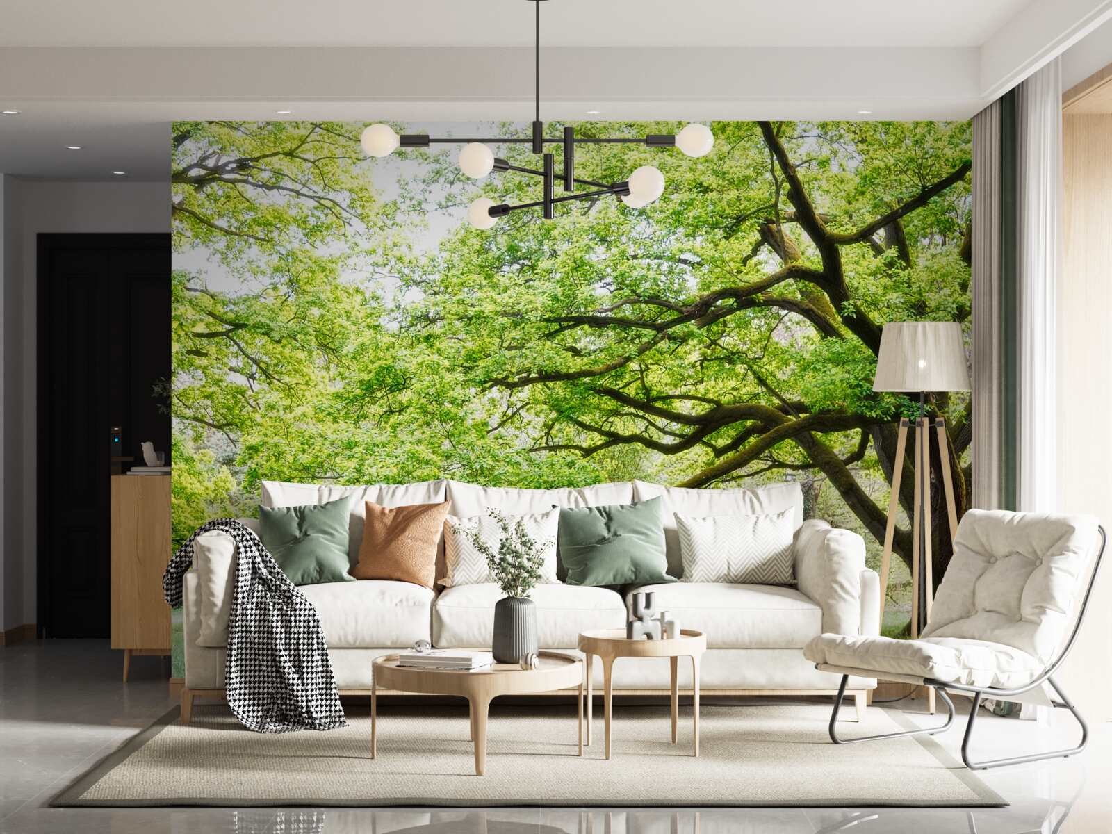 Fototapeten Ein alter Baum mit grünen Blättern an einem Sommertag