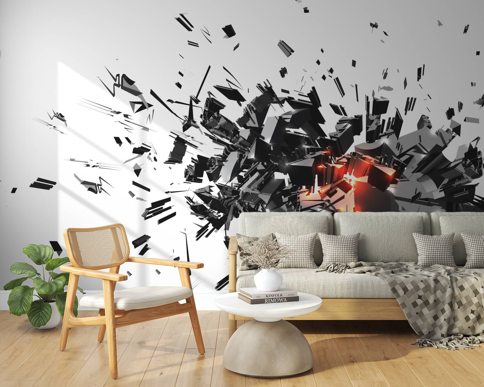 Fototapeten Eine Explosion von schwarzer Farbe in abstrakter Form