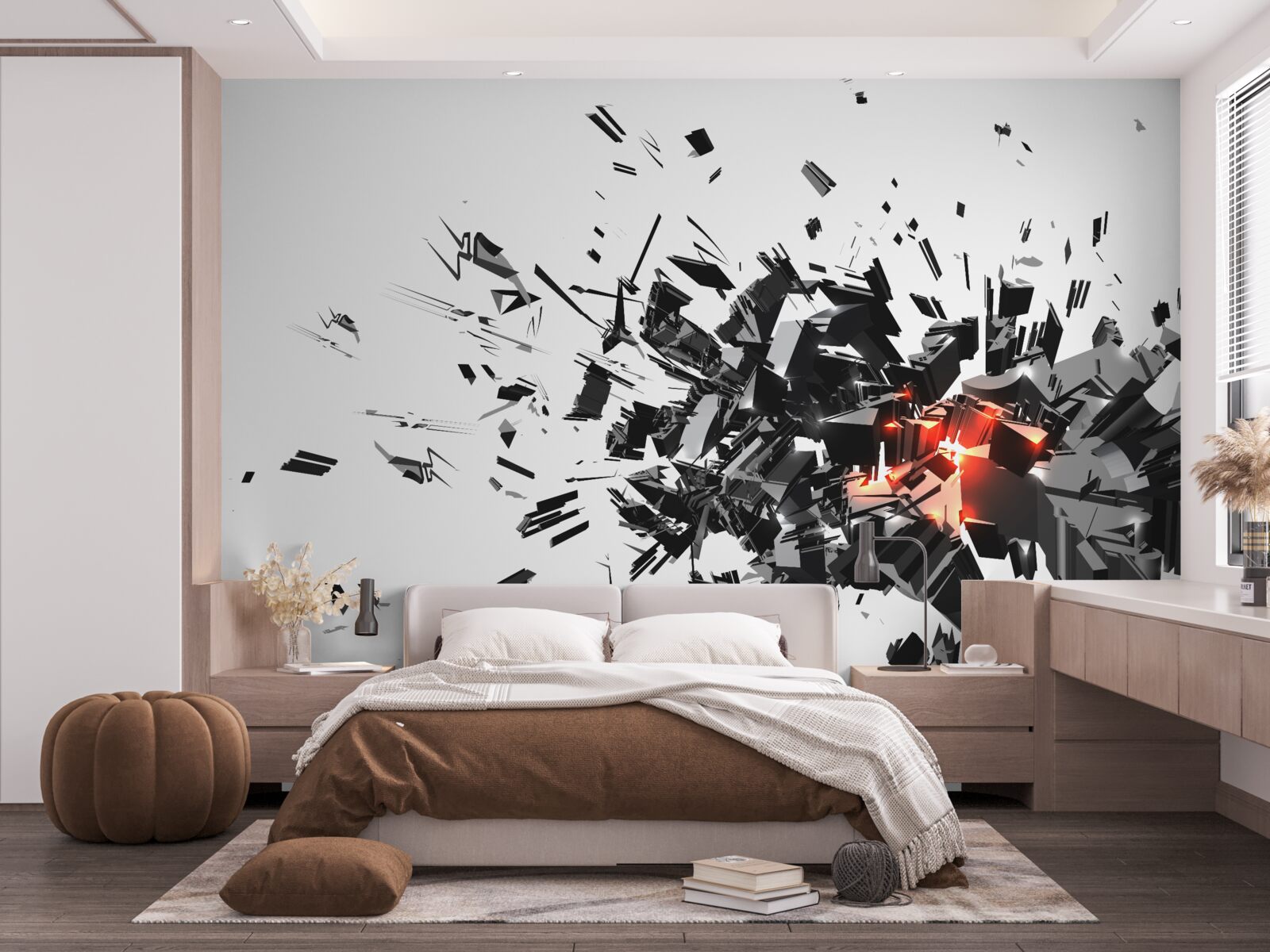 Fototapeten Eine Explosion von schwarzer Farbe in abstrakter Form
