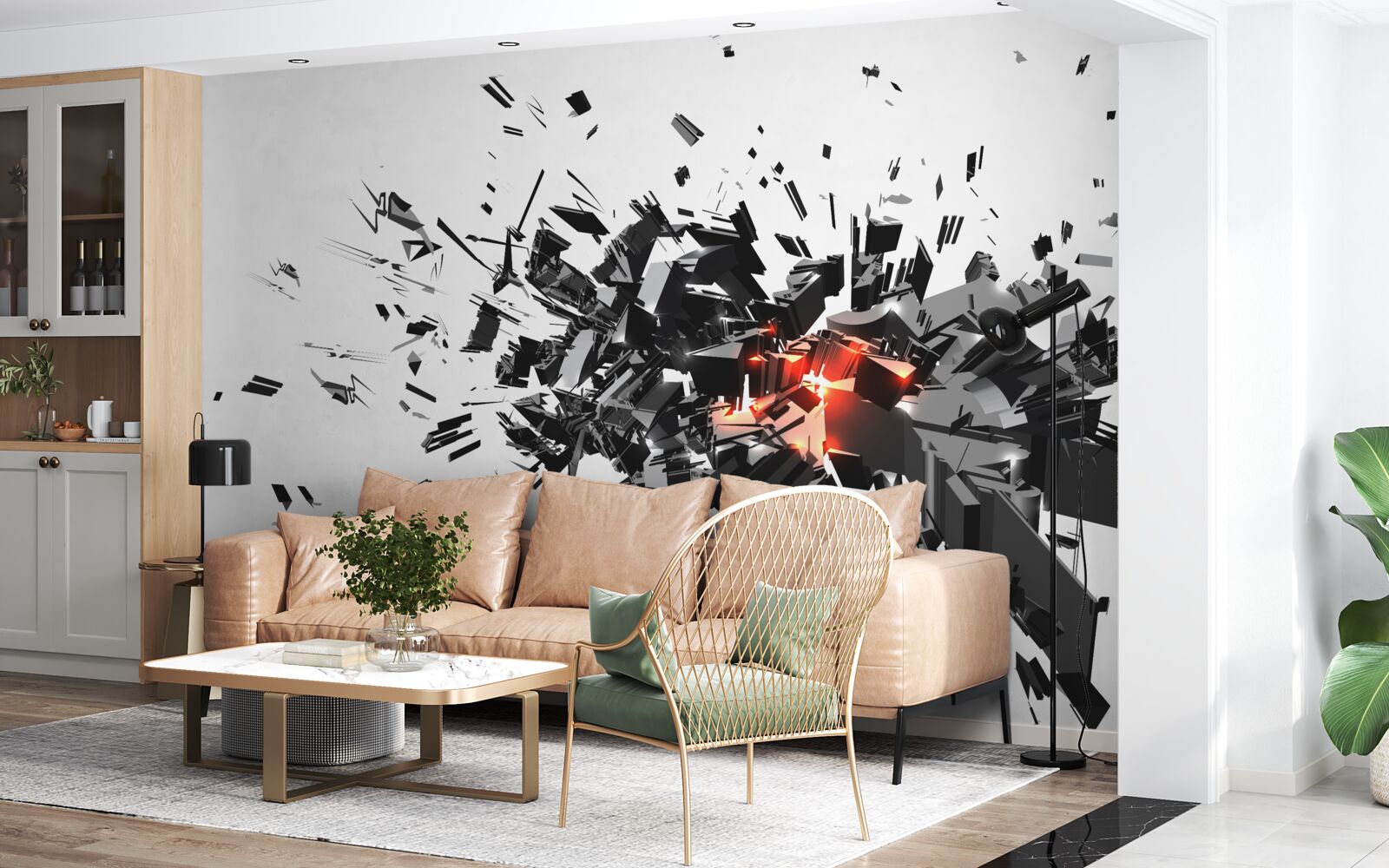 Fototapeten Eine Explosion von schwarzer Farbe in abstrakter Form