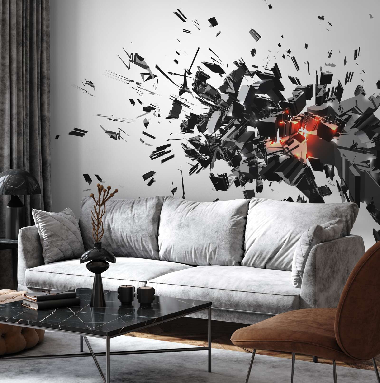 Fototapeten Eine Explosion von schwarzer Farbe in abstrakter Form