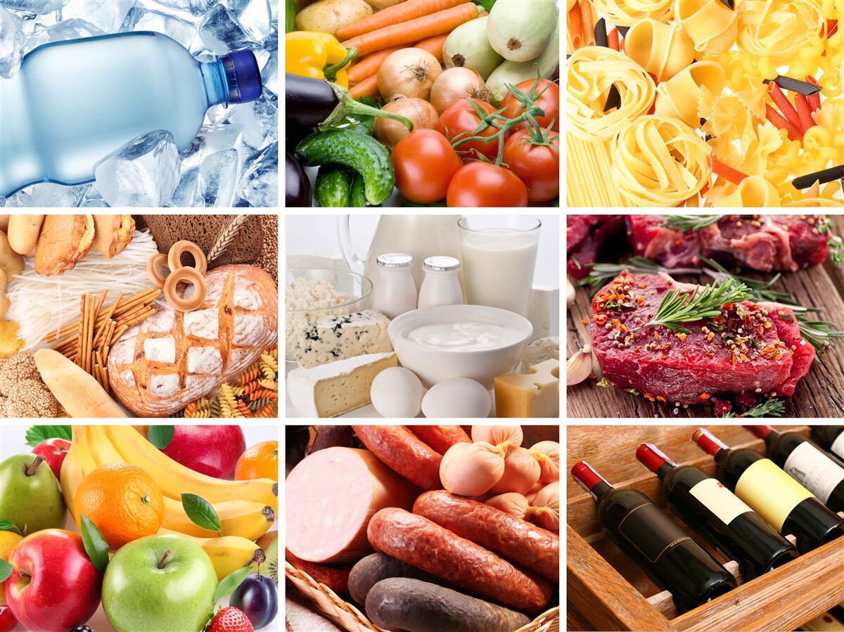Fototapeten Eine Reihe verschiedener Lebensmittelprodukte