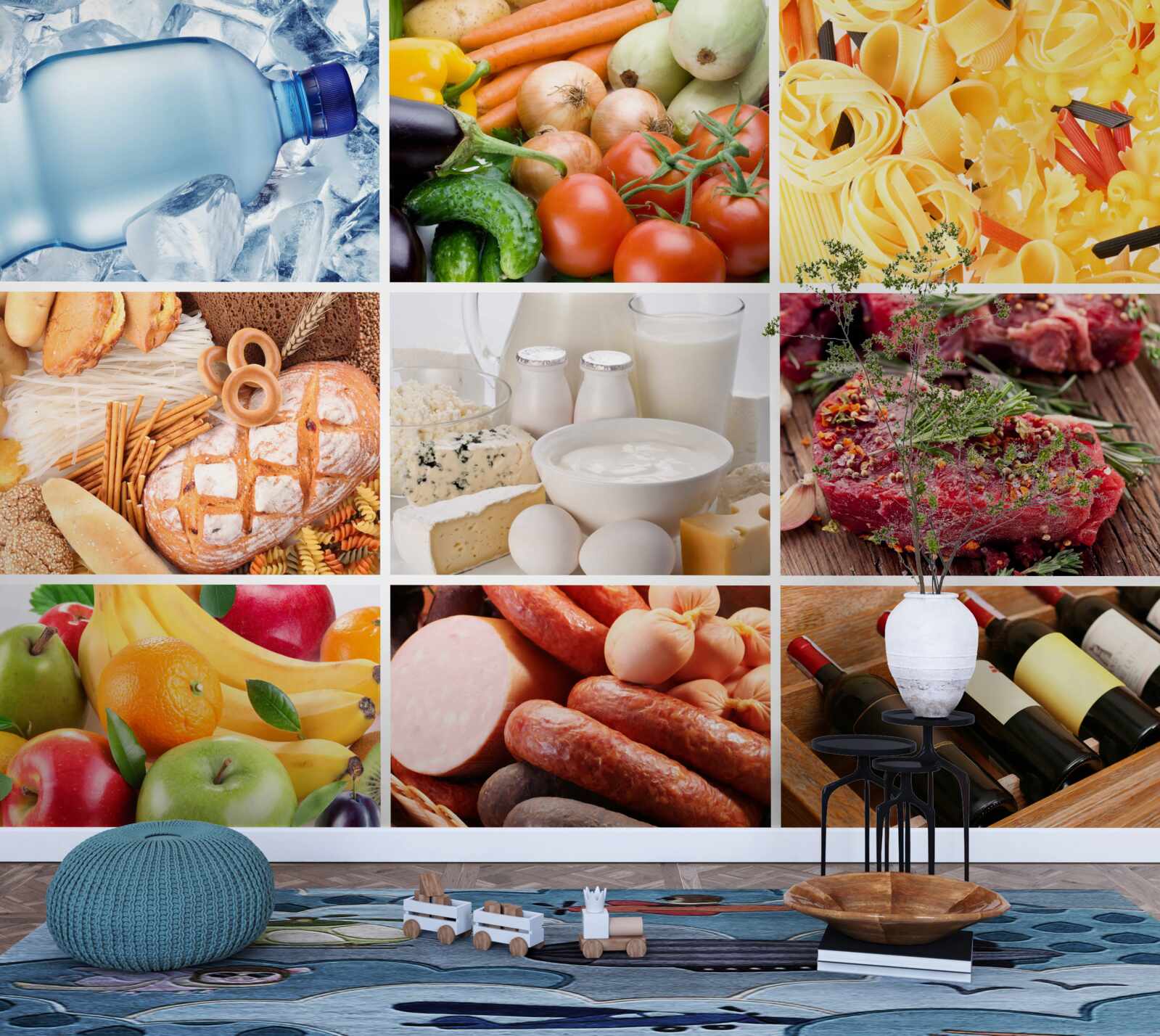 Fototapeten Eine Reihe verschiedener Lebensmittelprodukte