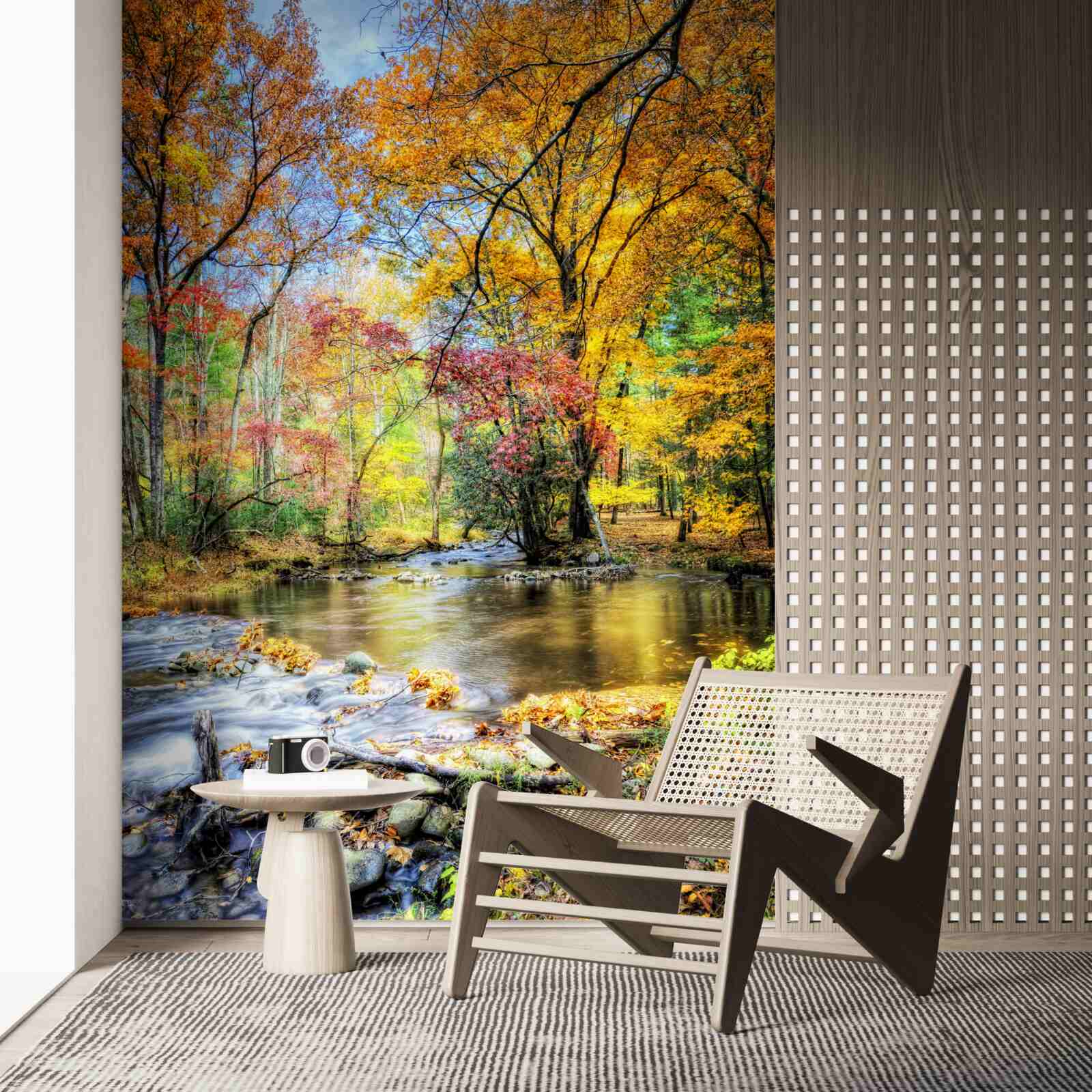 Fototapeten Wald im Herbst und den Fluss in den Bergen