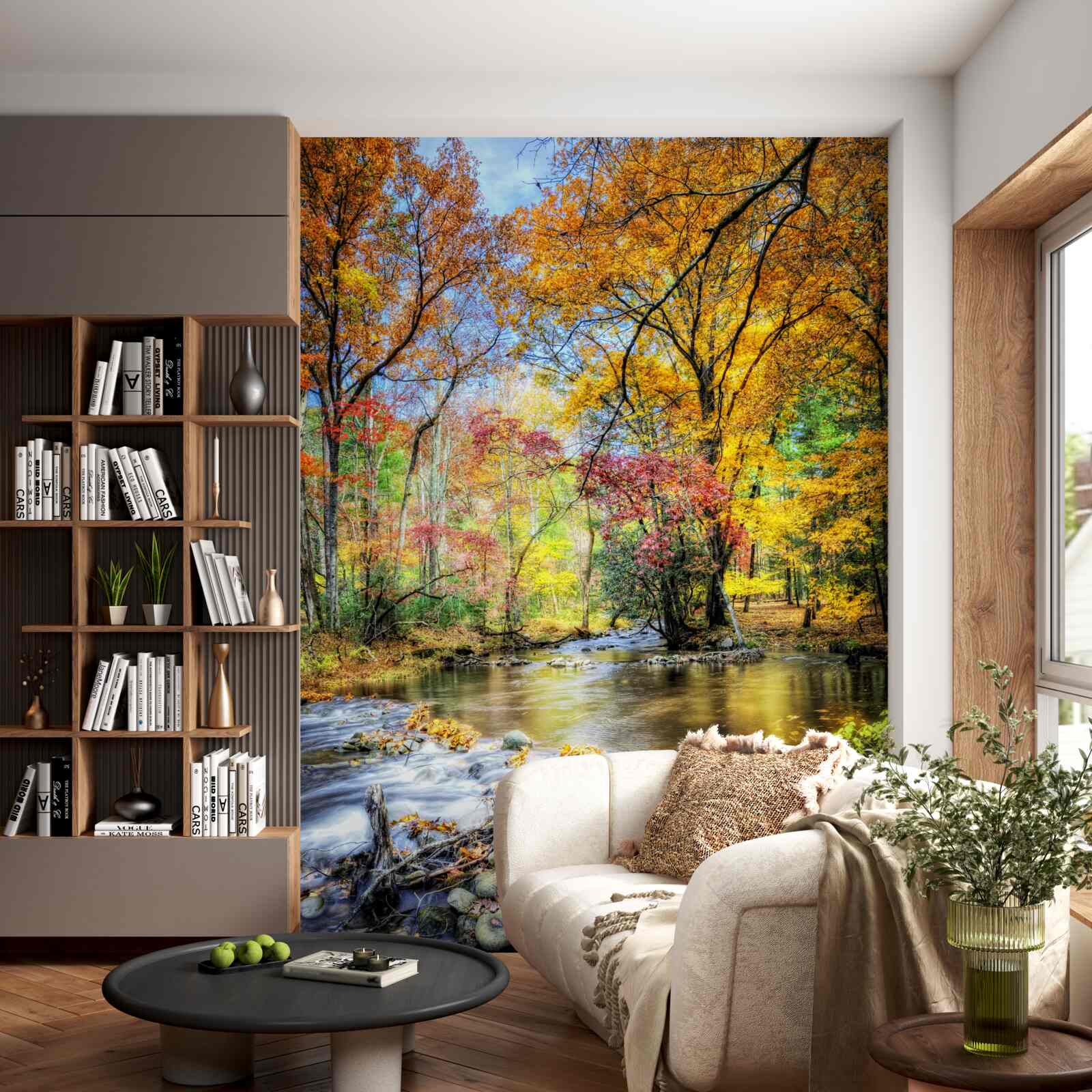 Fototapeten Wald im Herbst und den Fluss in den Bergen