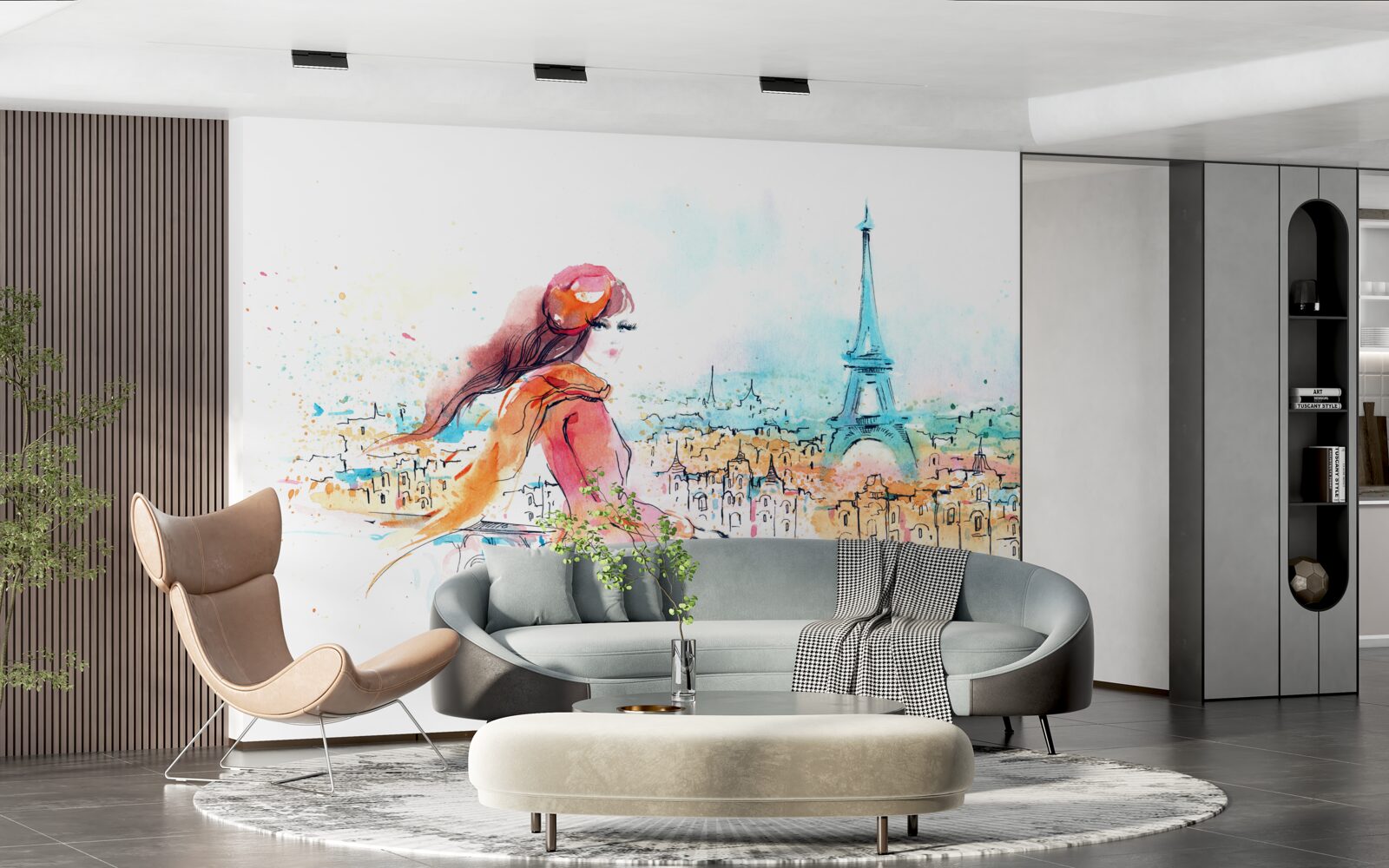 Fototapeten Das Mädchen geht um den Aquarell Paris um