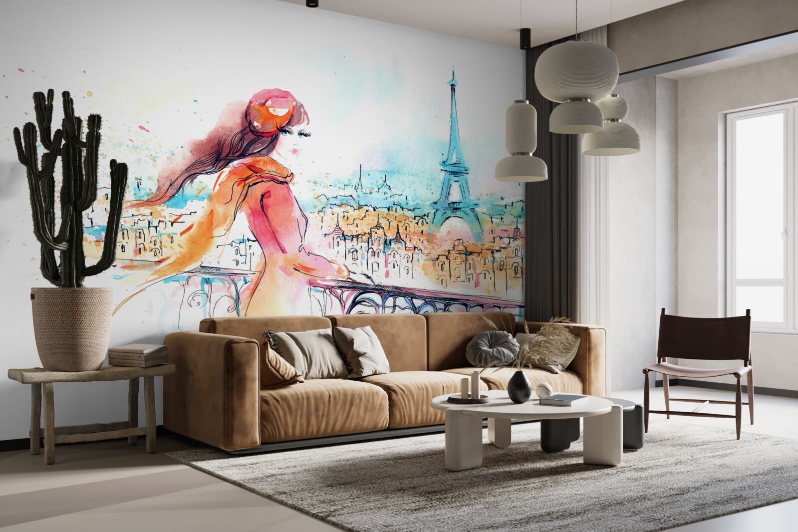 Fototapeten Das Mädchen geht um den Aquarell Paris um