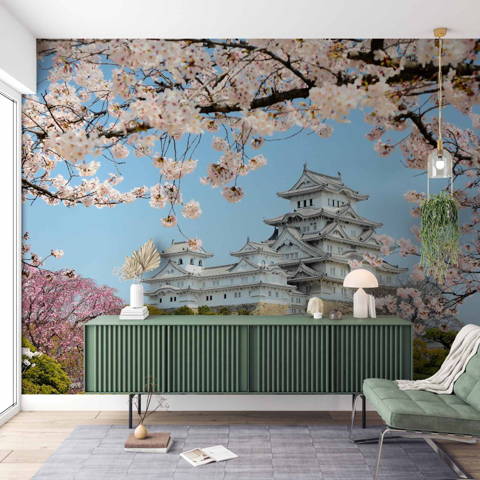Fototapeten Altes japanisches Haus mit einer blühenden rosa Sakrah