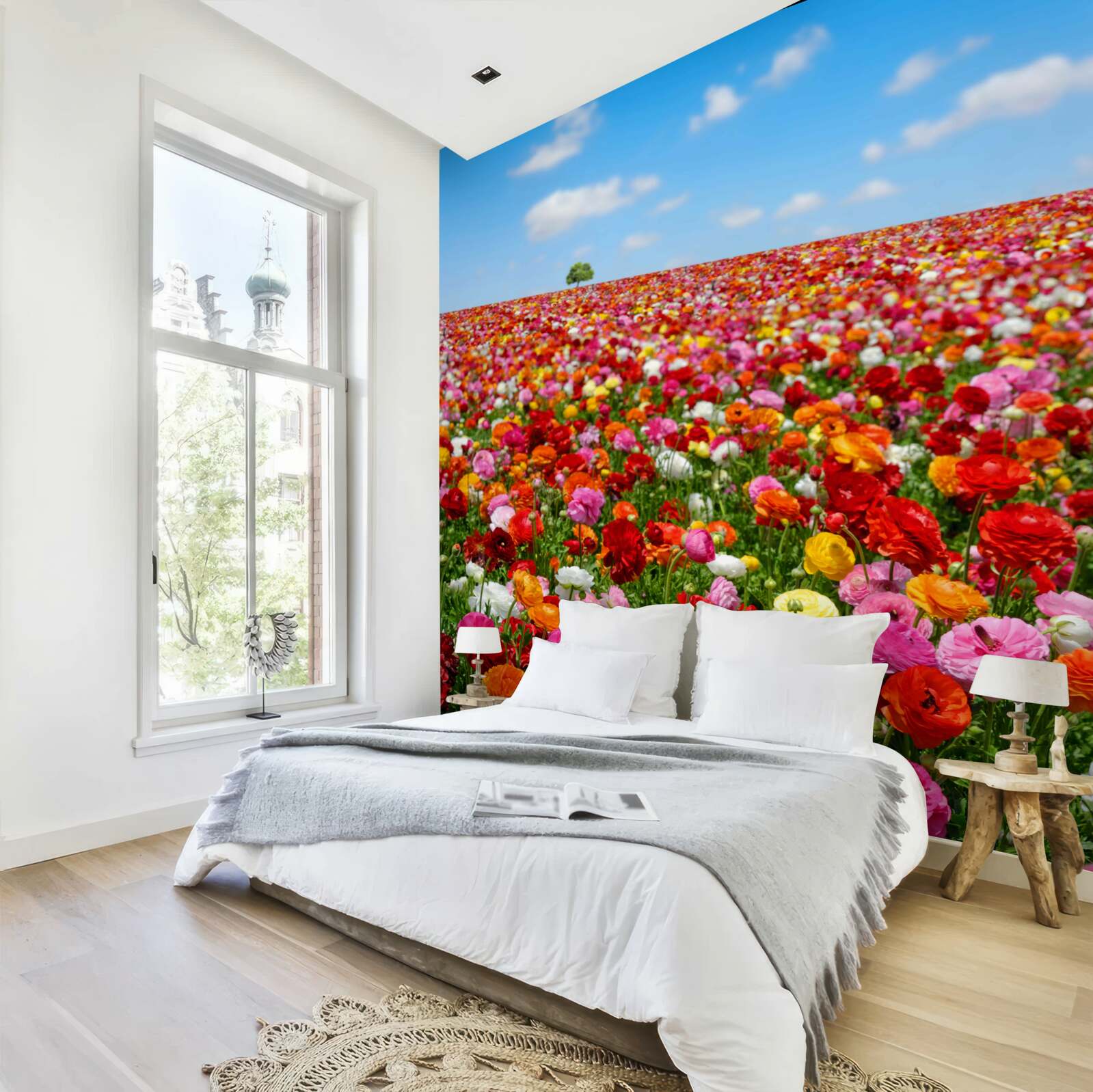 Fototapeten Eine Wiese mit vielen farbenfrohen Blumen übersät