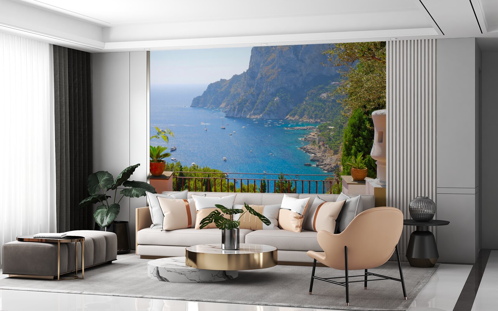 Fototapeten Terrasse mit Balkon und Meerblick