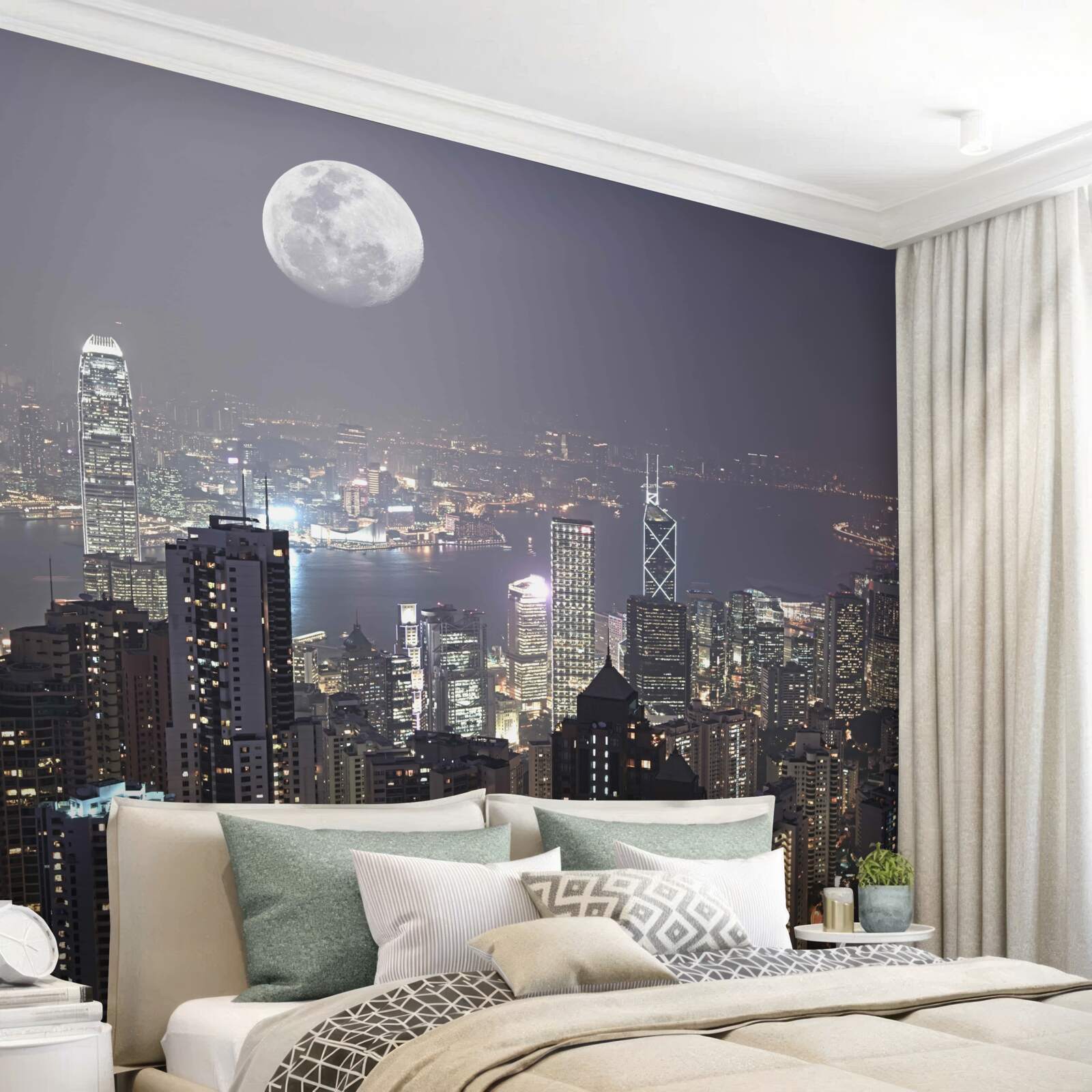 Fototapeten Der Mond bedeckt mit Nebel über Shanghai