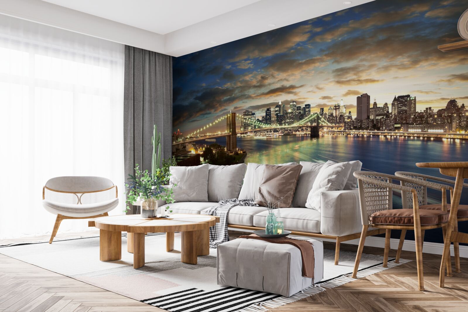 Fototapeten Nachtbeleuchtung von New York am Rande des Wassers