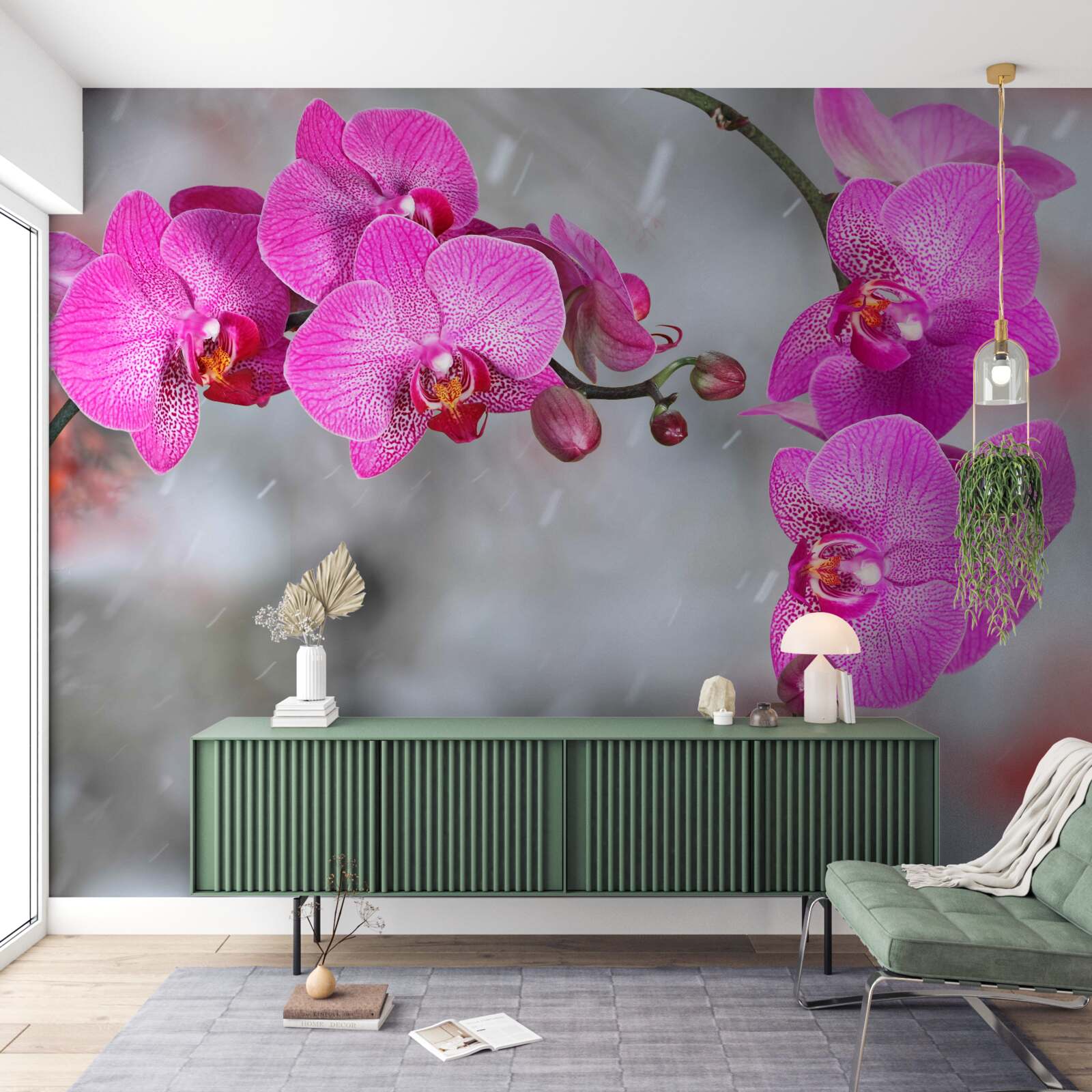 Fototapeten Rosa Orchideen blühen im Regen