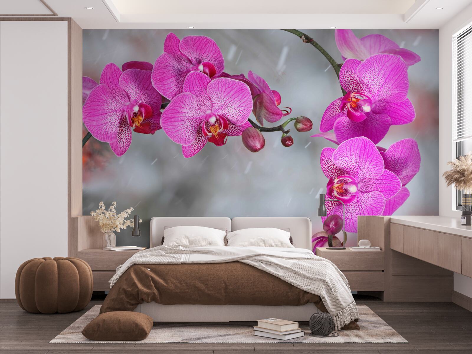 Fototapeten Rosa Orchideen blühen im Regen