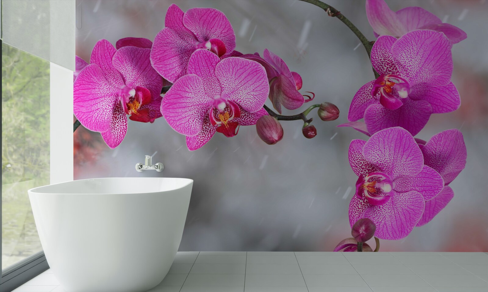 Fototapeten Rosa Orchideen blühen im Regen