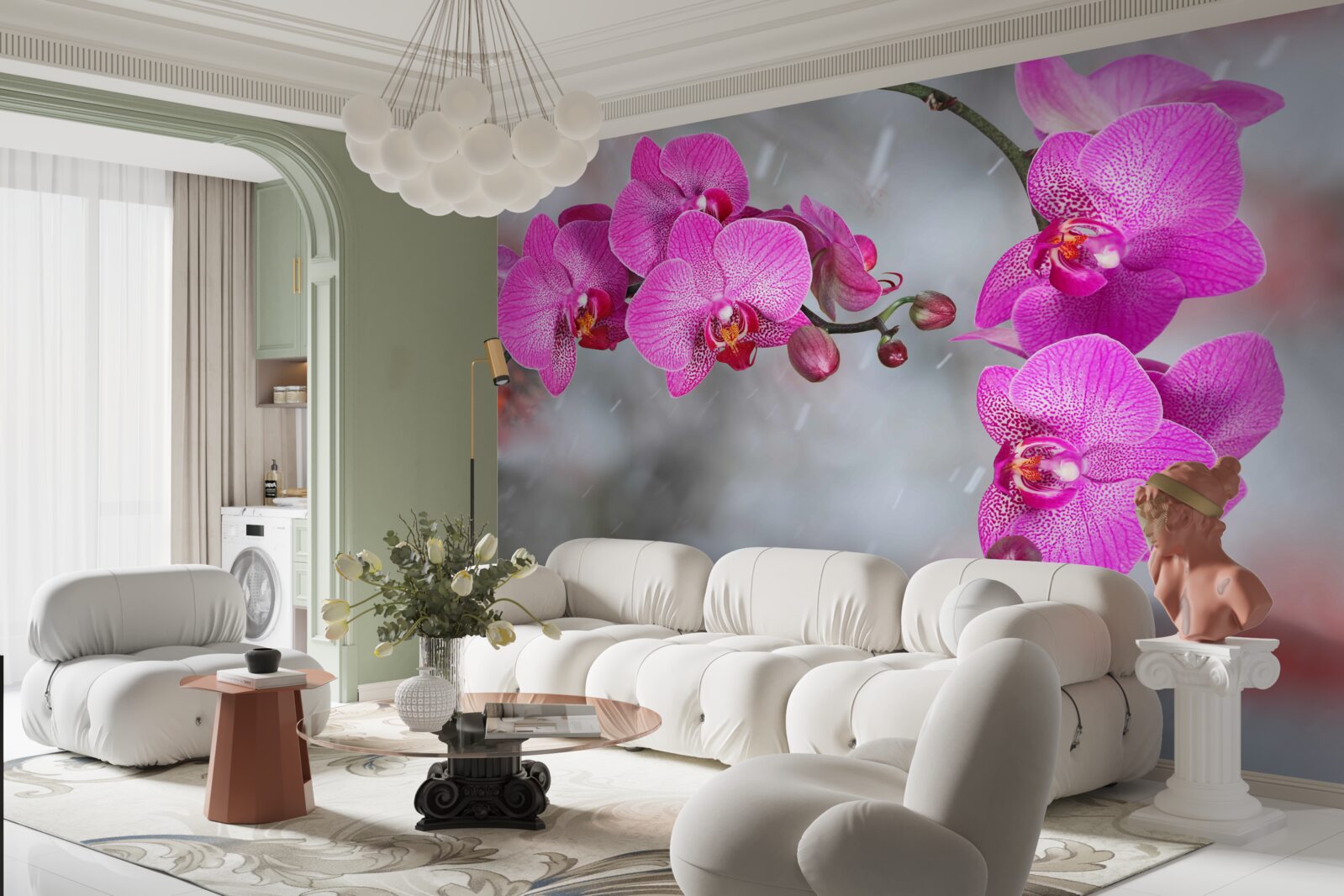 Fototapeten Rosa Orchideen blühen im Regen