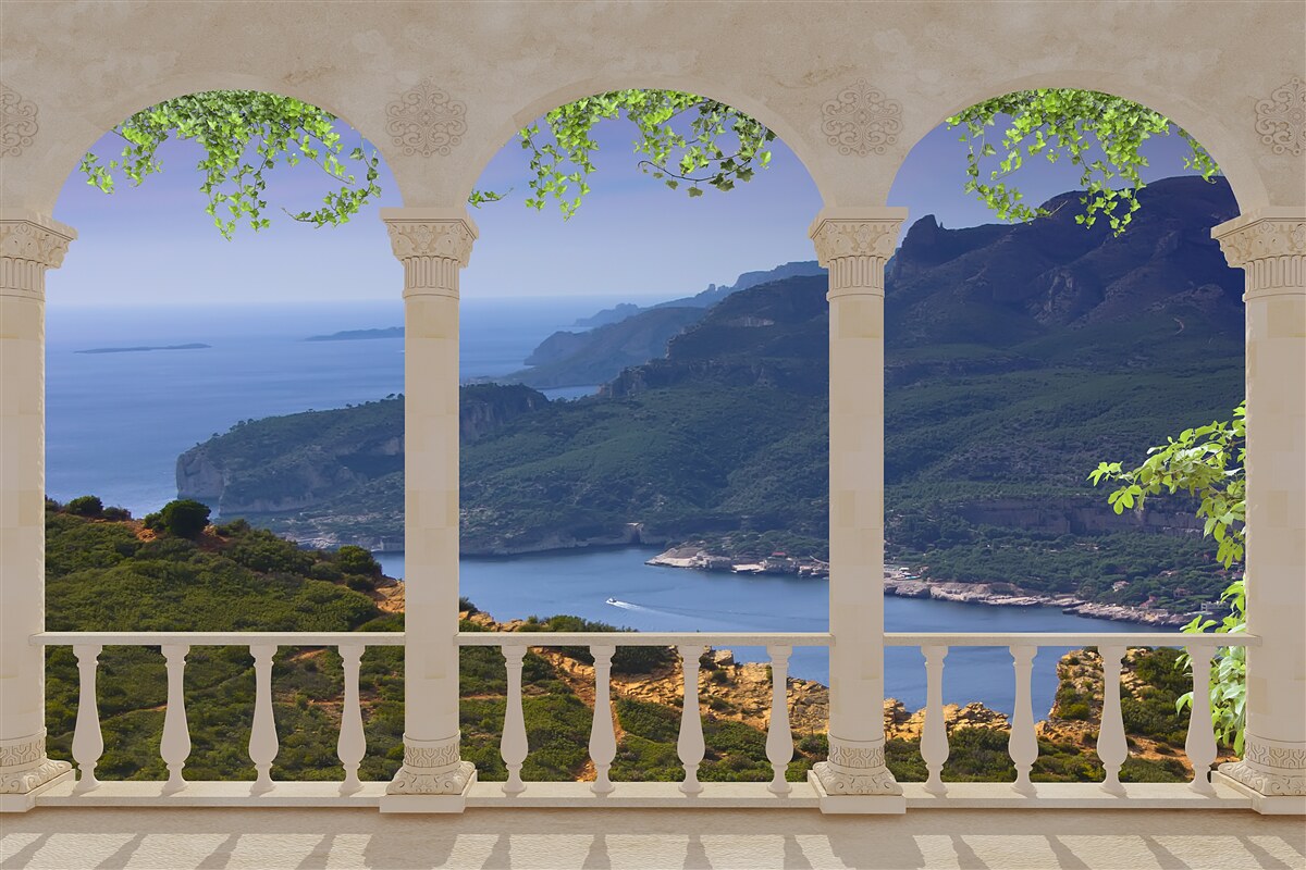 Fototapeten Landschaftsansicht von der Terrasse