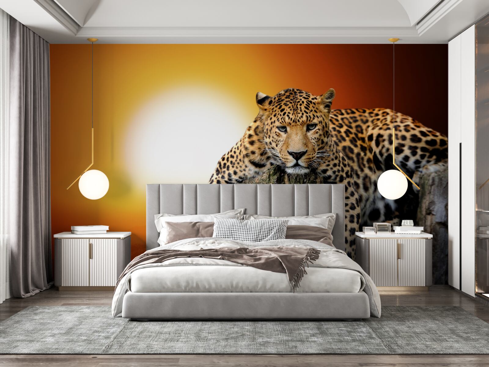 Fototapeten Leopard genießt Sonnenuntergang