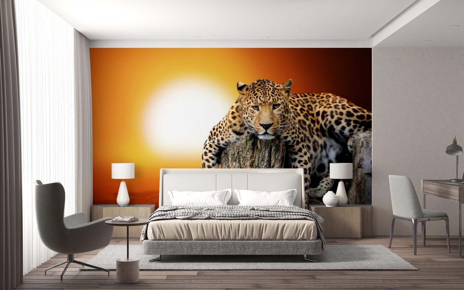 Fototapeten Leopard genießt Sonnenuntergang