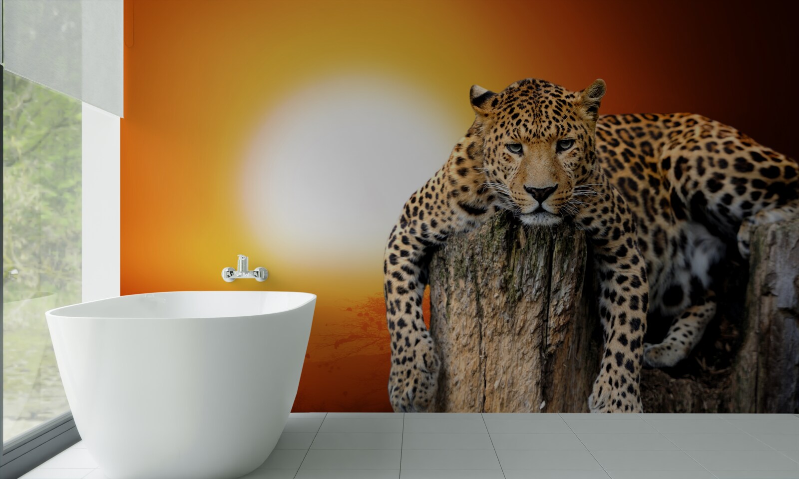 Fototapeten Leopard genießt Sonnenuntergang