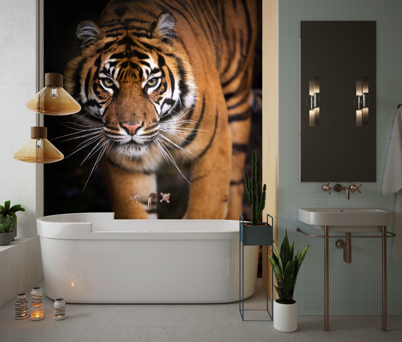 Fototapeten Ein erwachsener Tiger am Finger