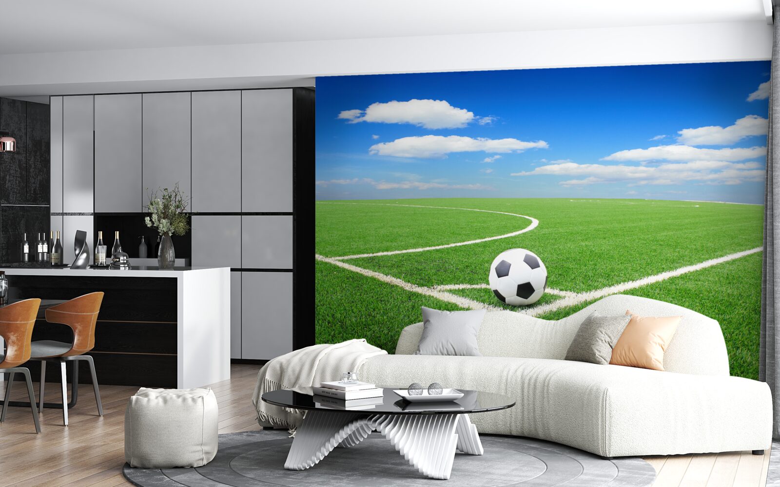 Fototapeten Der Ball befindet sich in der Ecke des Feldes