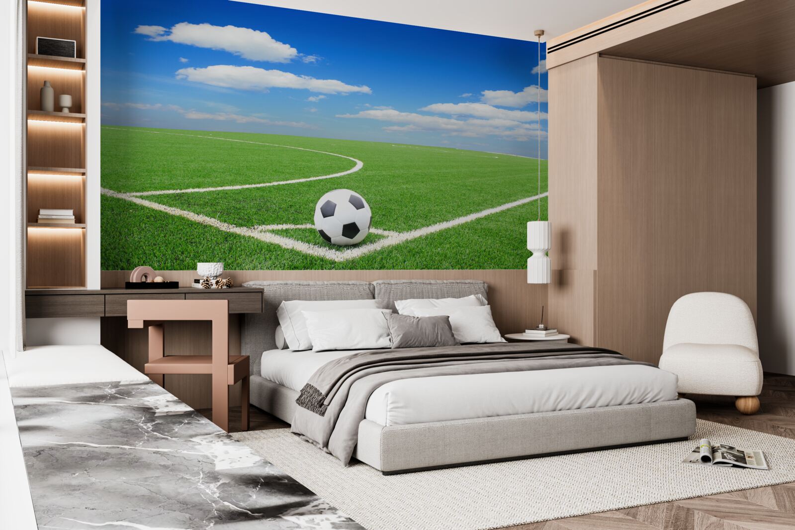 Fototapeten Der Ball befindet sich in der Ecke des Feldes