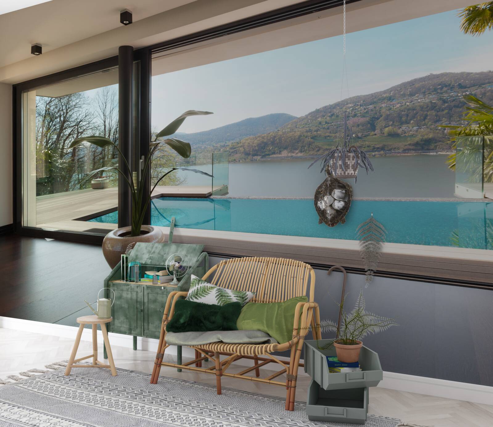 Fototapeten Ein entdeckter Pool mit Blick auf die Berge