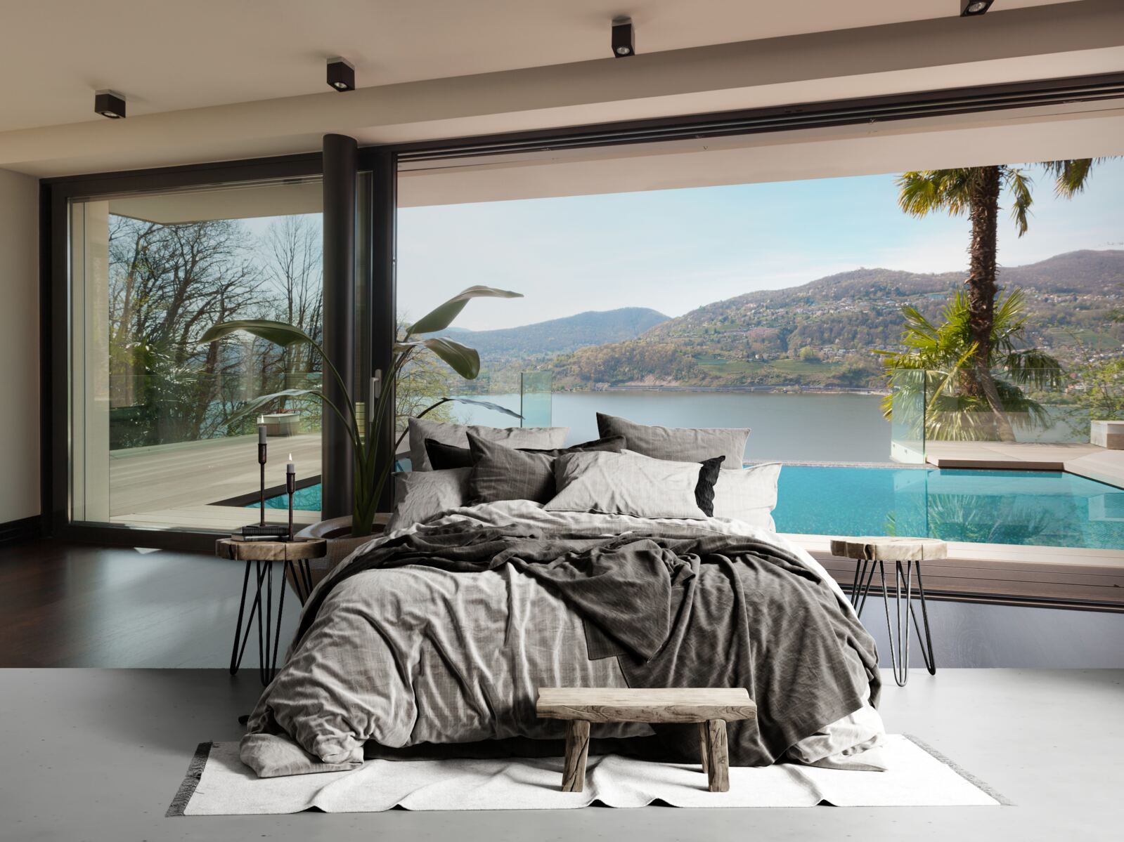 Fototapeten Ein entdeckter Pool mit Blick auf die Berge