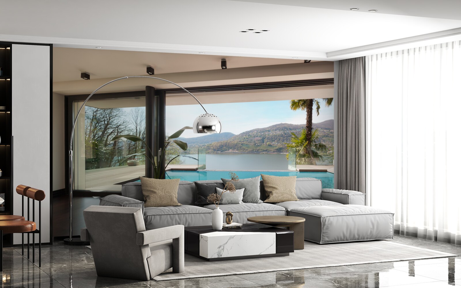 Fototapeten Ein entdeckter Pool mit Blick auf die Berge