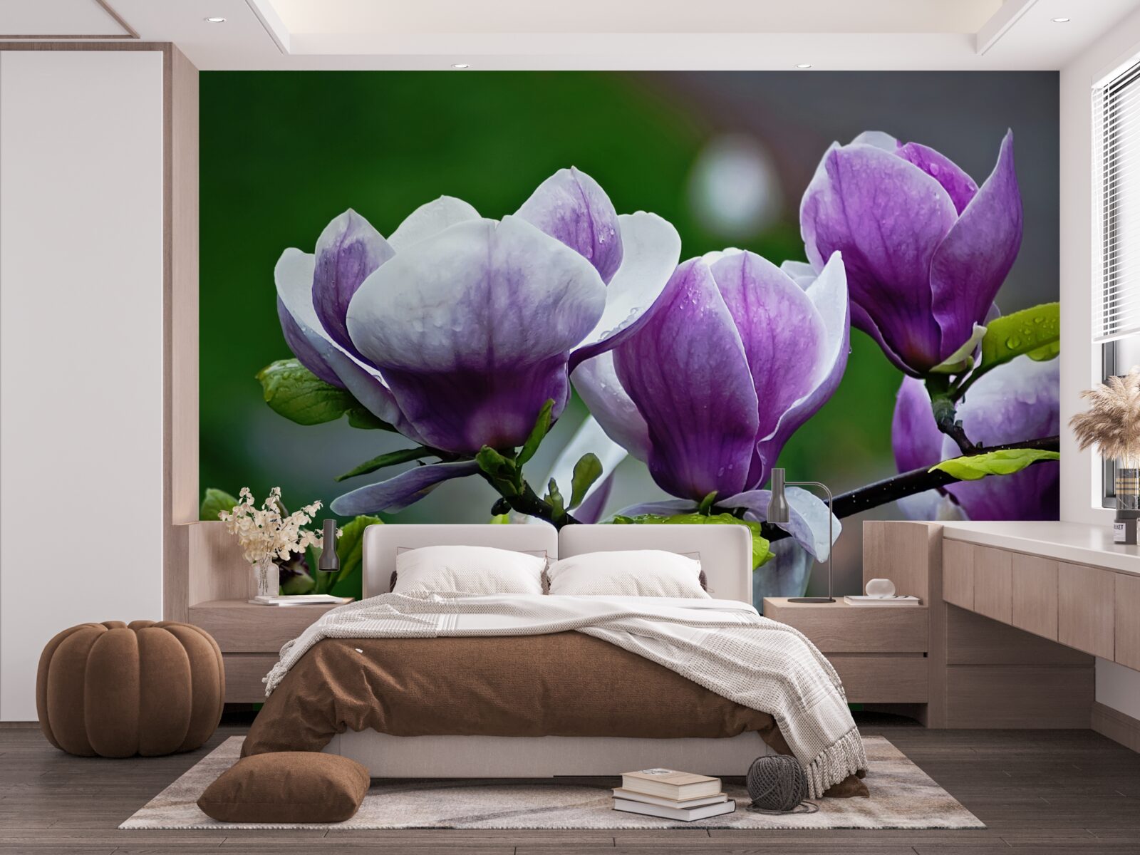 Fototapeten Blumen an Smaragdstämmen anmutig