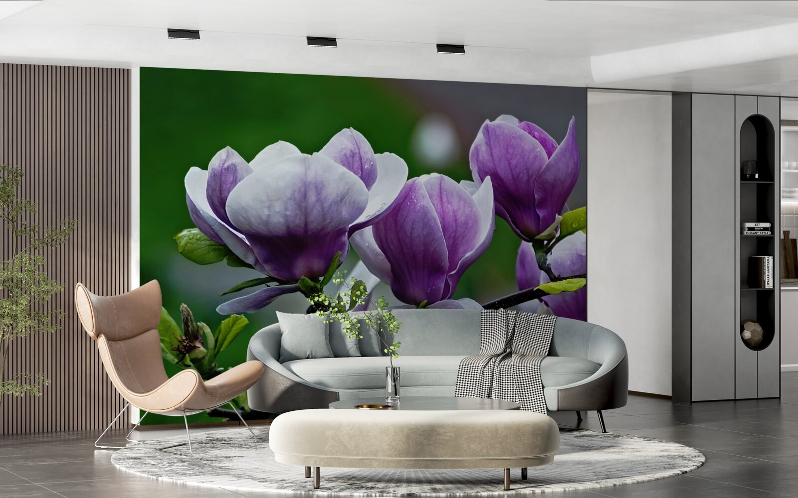 Fototapeten Blumen an Smaragdstämmen anmutig