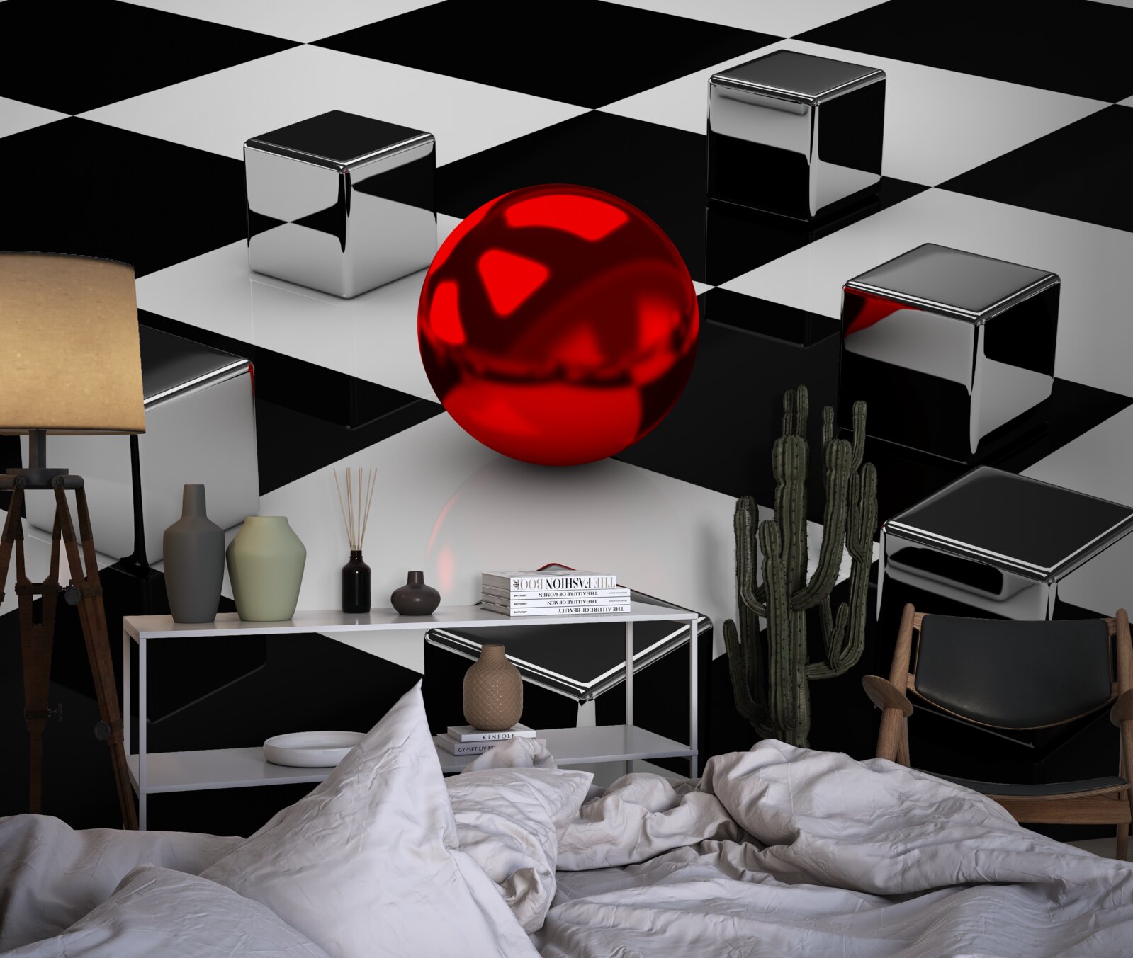 Fototapeten Spiegelrechtecke und ein roter Ball