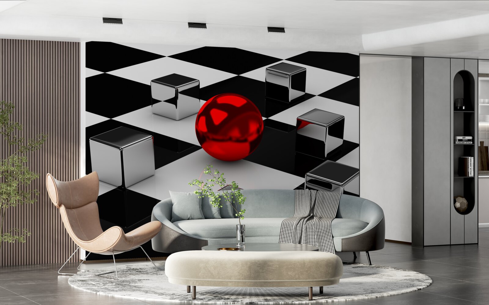 Fototapeten Spiegelrechtecke und ein roter Ball