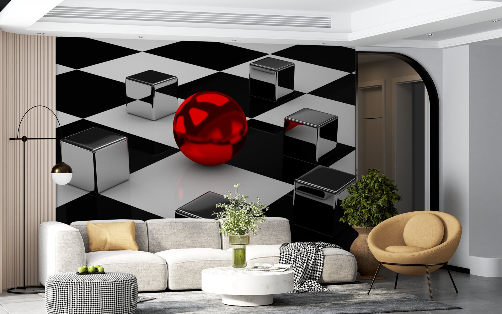 Fototapeten Spiegelrechtecke und ein roter Ball