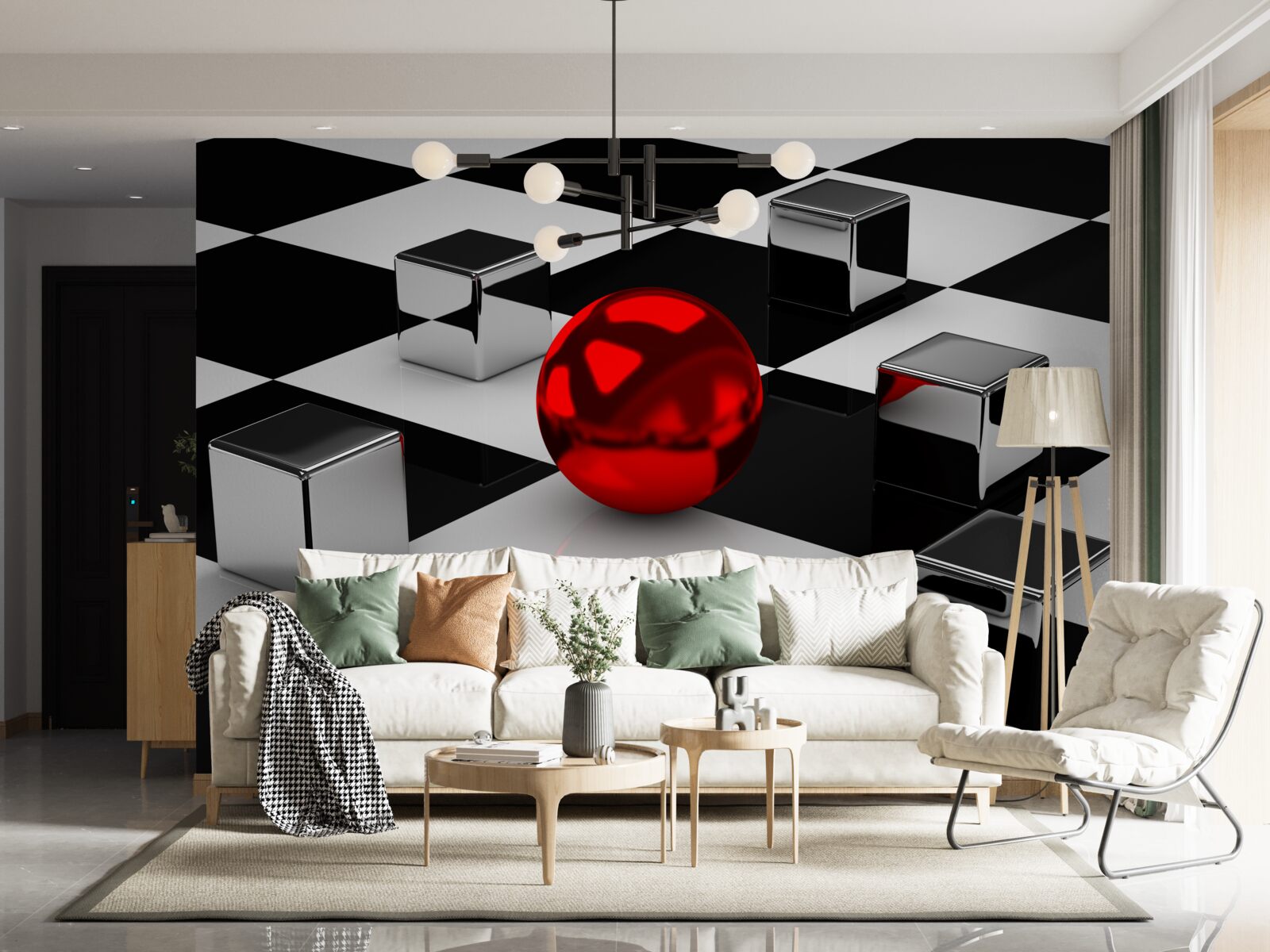 Fototapeten Spiegelrechtecke und ein roter Ball