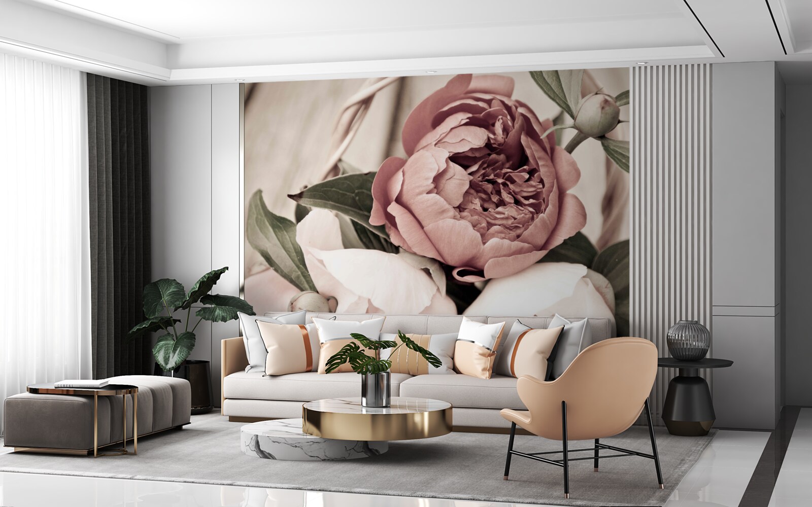 Fototapeten Eine zarte Rose mit üppigen Blütenblättern, die Pfingstrosen ähneln