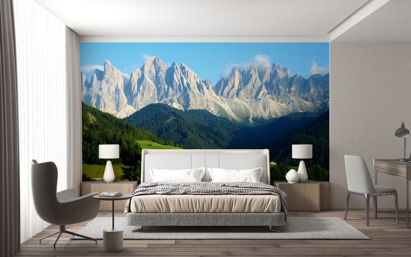 Fototapeten Ein Dorf in einer Klärung am Fuße der Berge