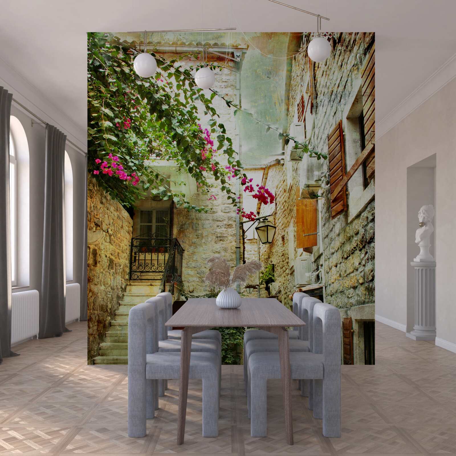 Fototapeten Aquarell, das eine alte Straße darstellt