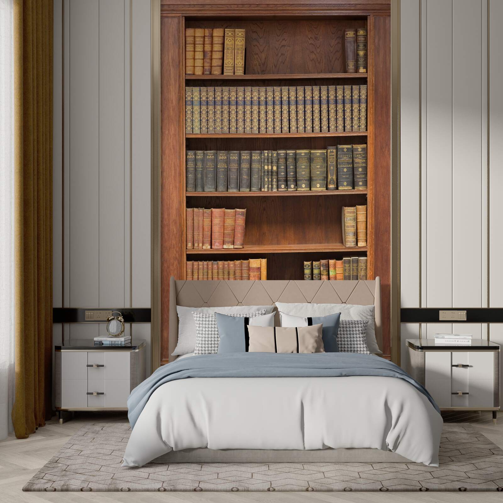 Fototapeten Regal gefüllt mit verschiedenen Büchern
