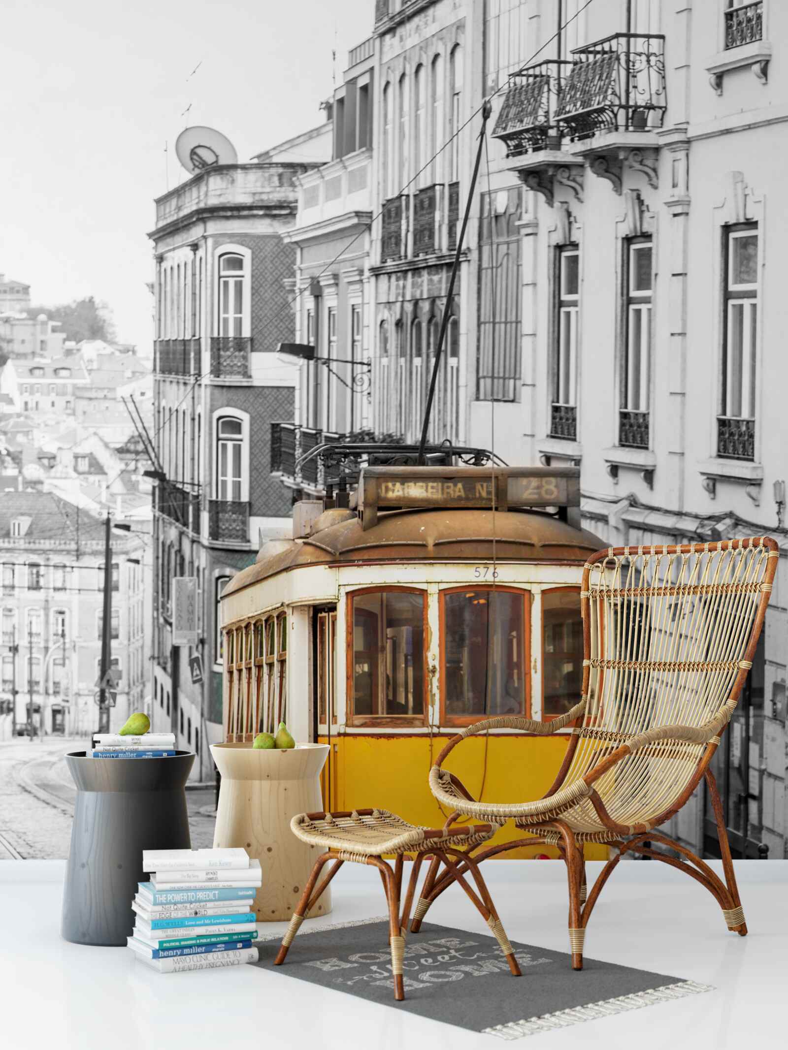 Fototapeten Gelbe Straßenbahn auf den San Francisco Hills