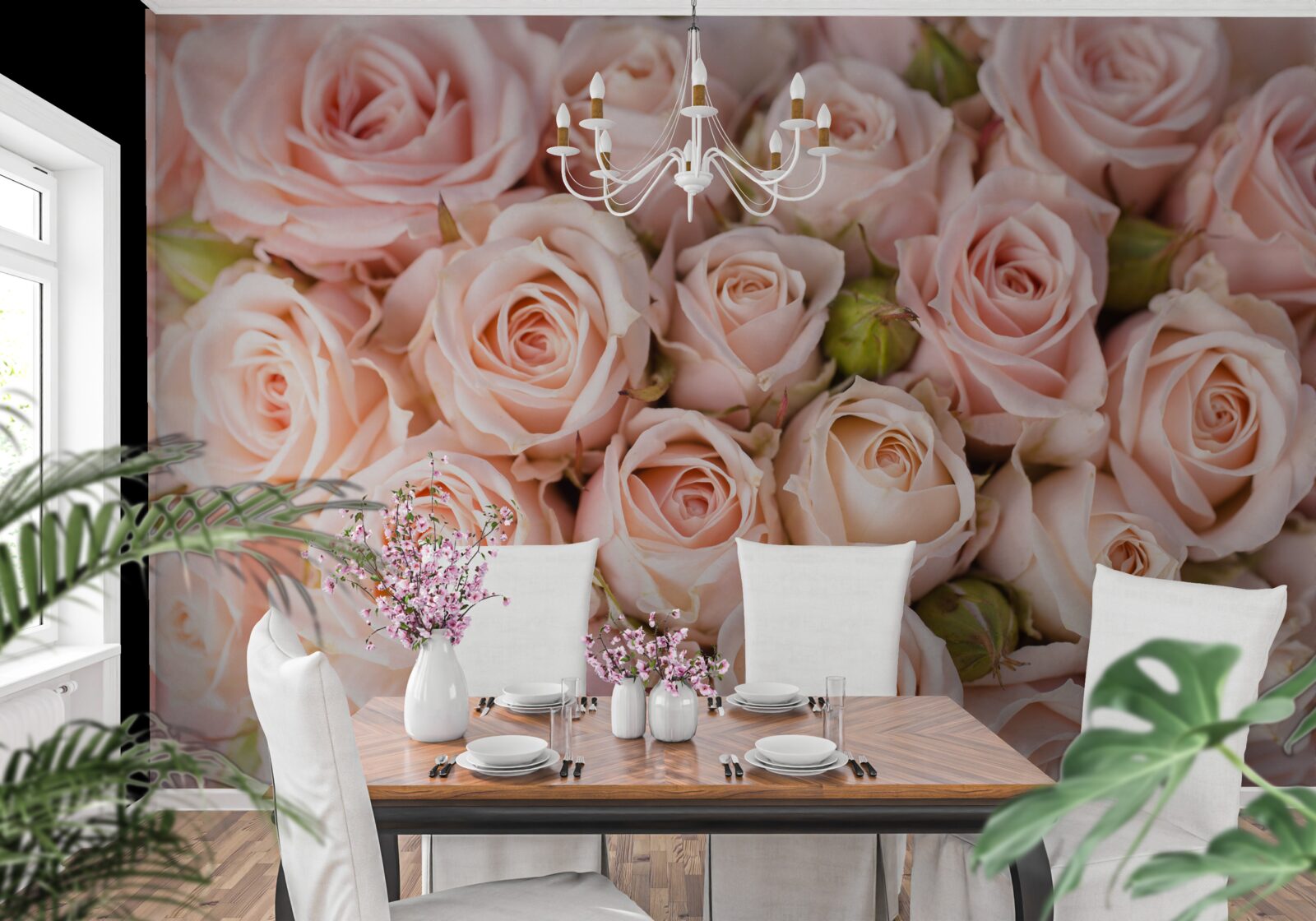 Fototapeten Zusammensetzung von zarten rosa Rosen
