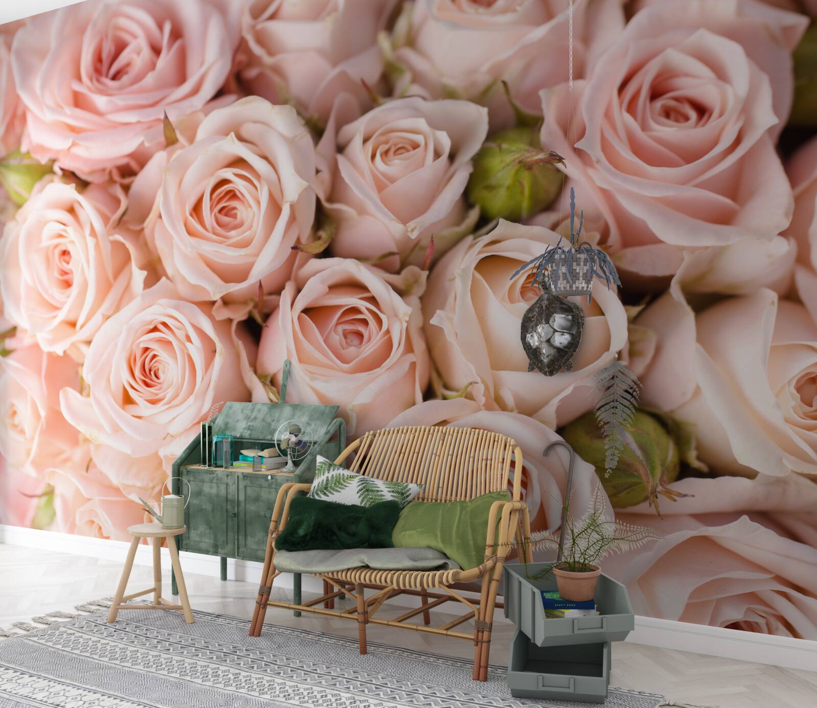 Fototapeten Zusammensetzung von zarten rosa Rosen