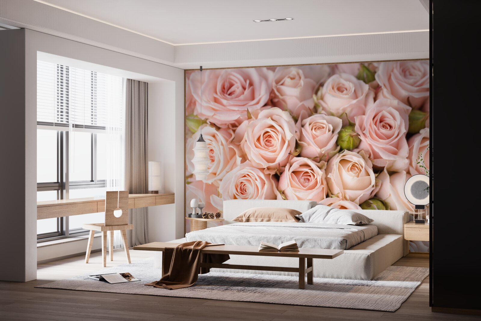 Fototapeten Zusammensetzung von zarten rosa Rosen