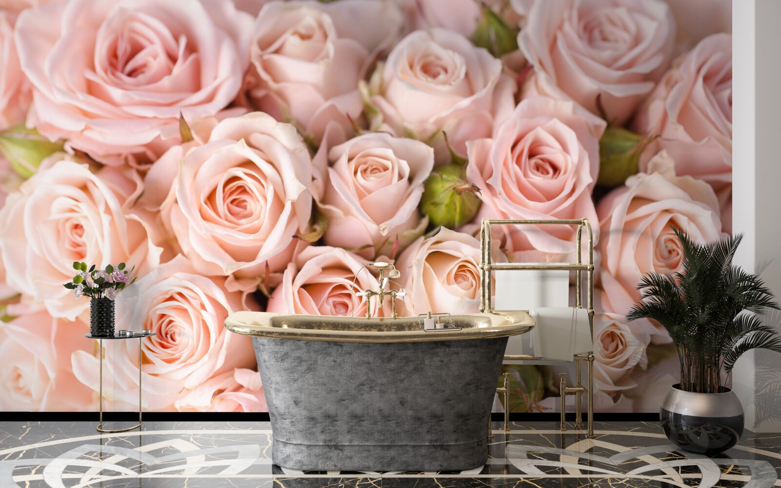 Fototapeten Zusammensetzung von zarten rosa Rosen