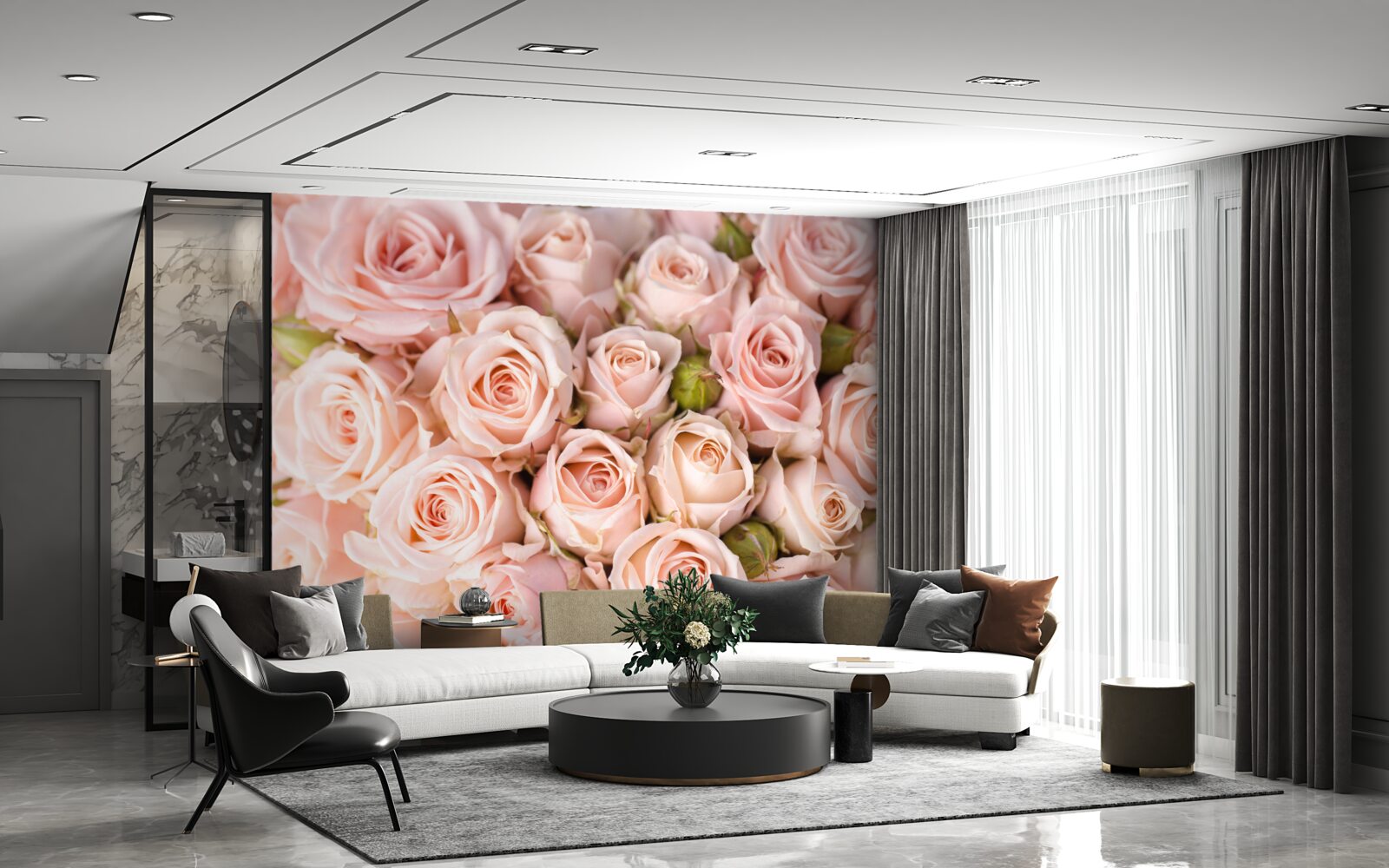 Fototapeten Zusammensetzung von zarten rosa Rosen