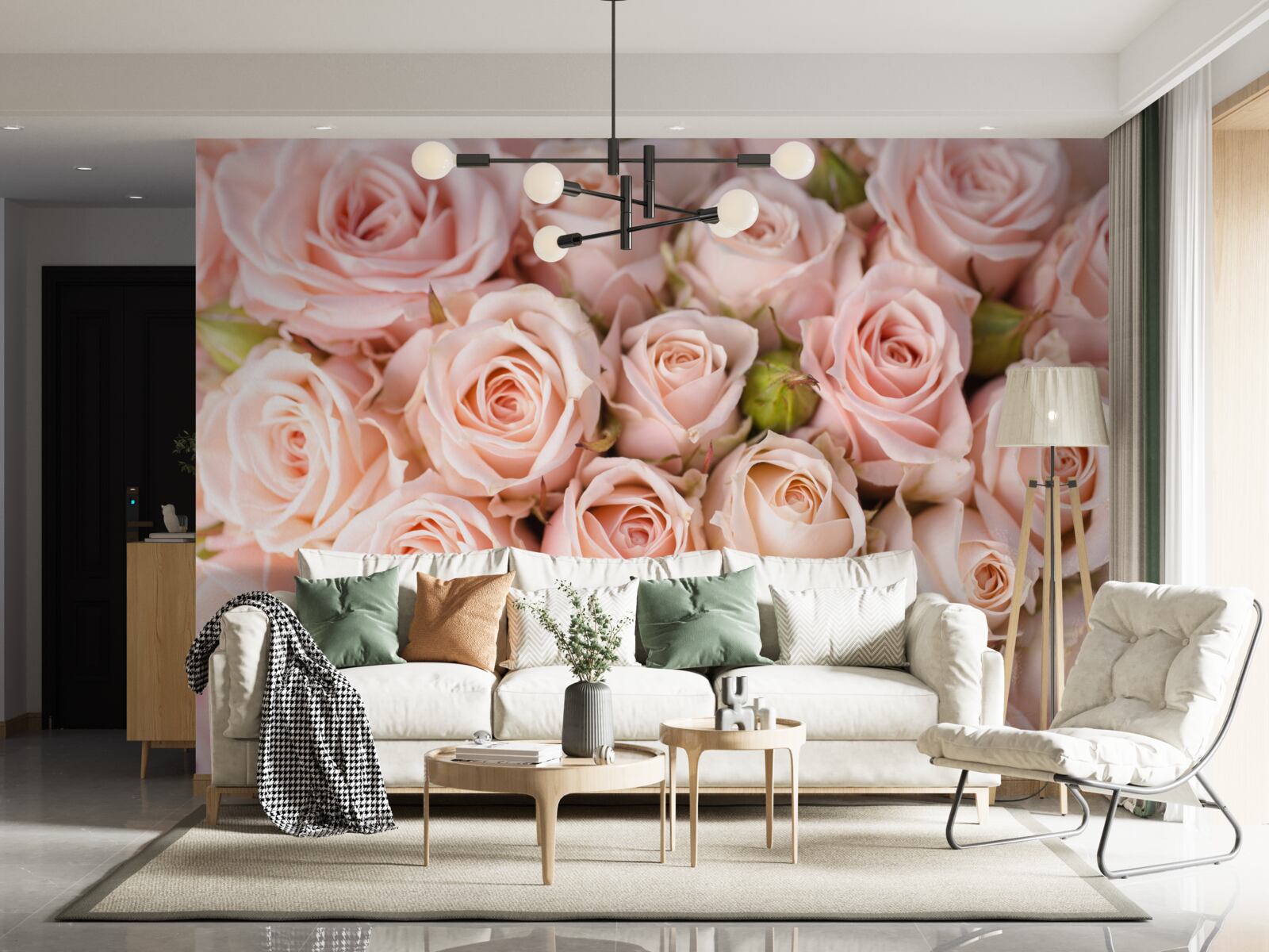 Fototapeten Zusammensetzung von zarten rosa Rosen