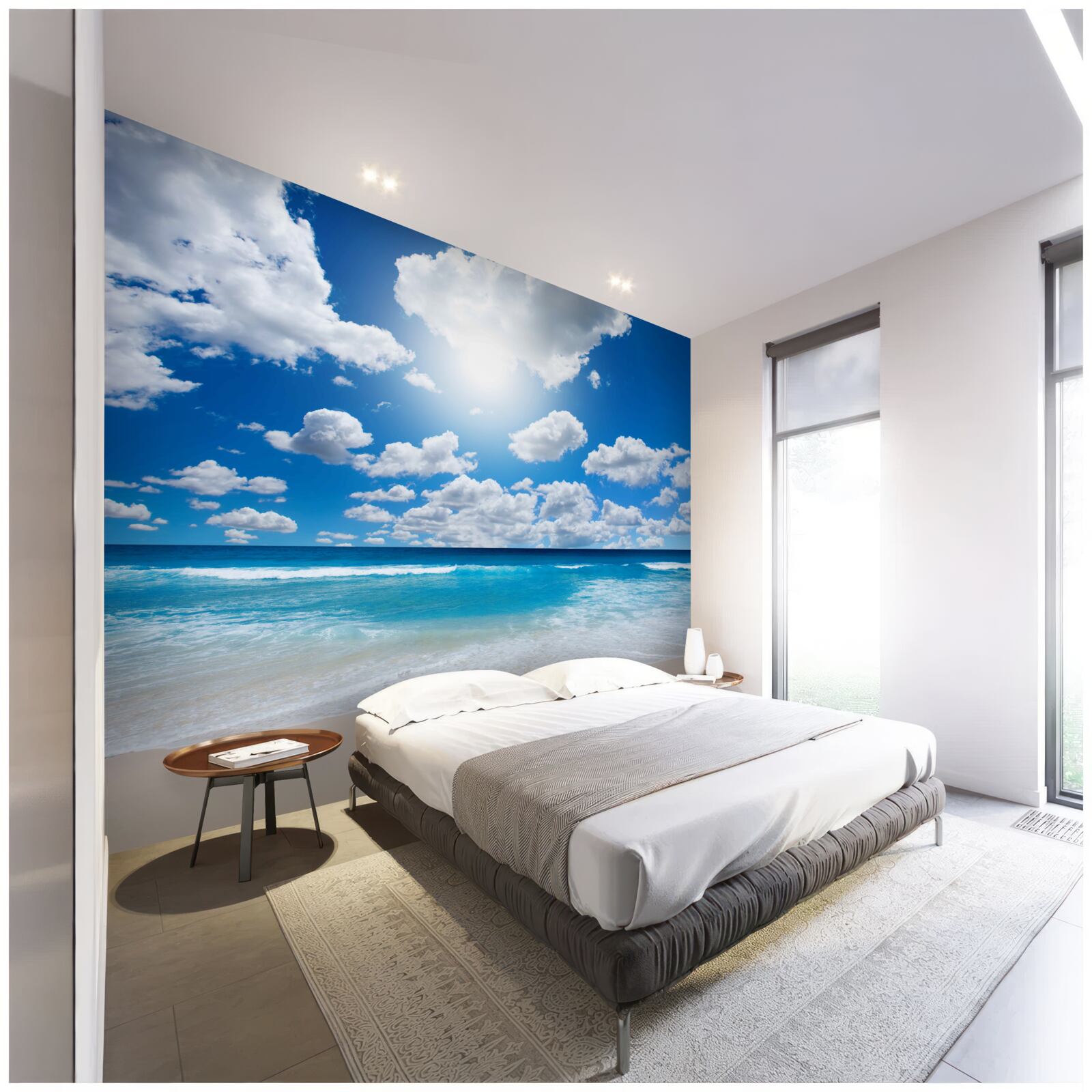 Fototapeten Strand mit blauem Wasser und ruhigem Meer